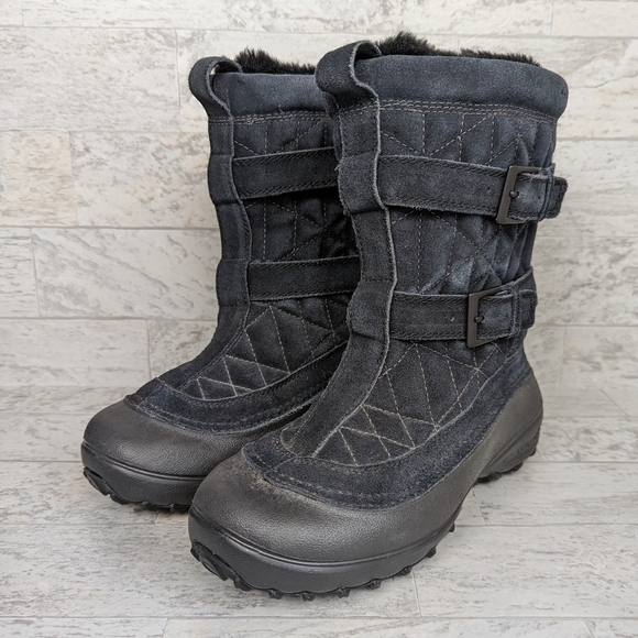Columbia Snow Boots Womens Sz 6 Flurry Black Suede Omni Grip Heat Tech Lite - Picture 2 of 11